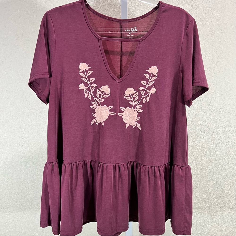 Alya Purple Peplum Blouse with Embroidery